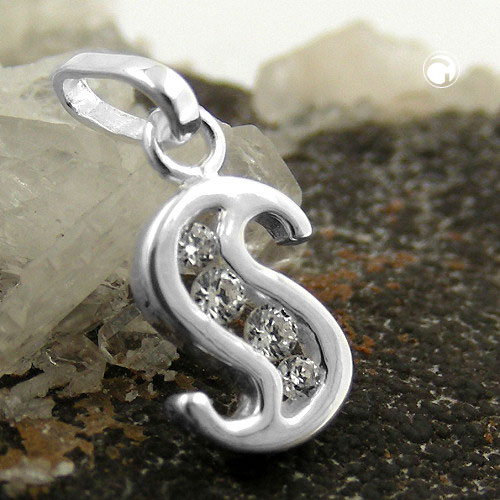 Bijou argent 925 lettre S orné de zirconias, vue détaillée