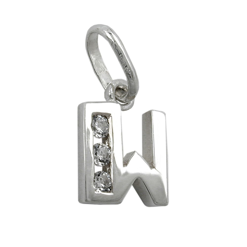 Pendentif argent 925 lettre W avec zirconium