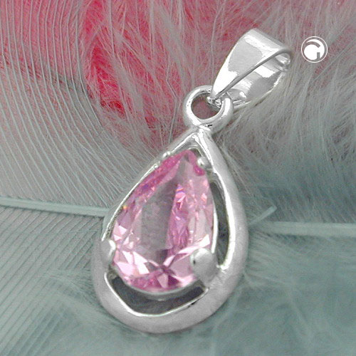 Pendentif goutte argent sterling zircon rose détail