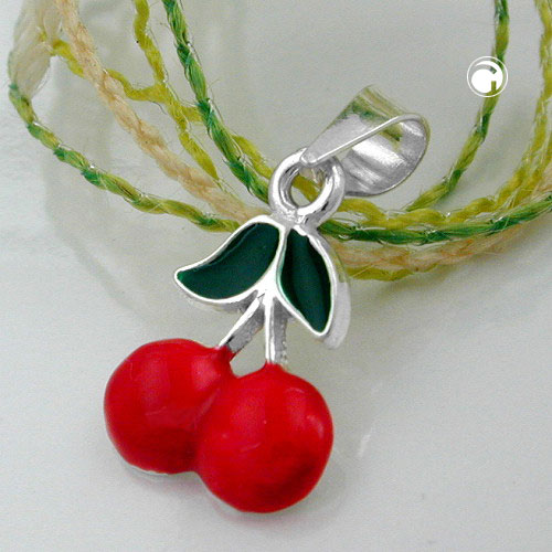 Bijou argent sterling cerises laquées, pendentif original 14x10mm