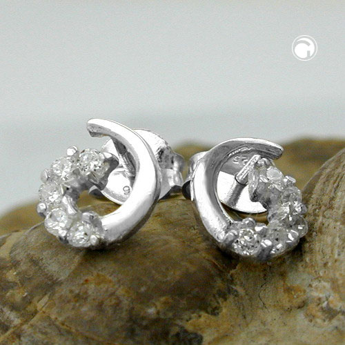 Paire de boucles d'oreilles argent sterling zirconium, fermoir papillon