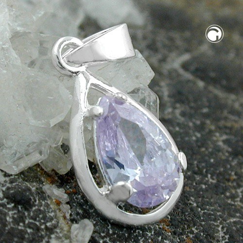 Bijou argent sterling pendentif zircon violet lavande vue de face