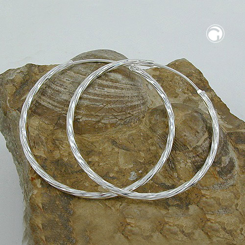 Paire de boucles d'oreilles argent sterling hoop diamant vue de profil