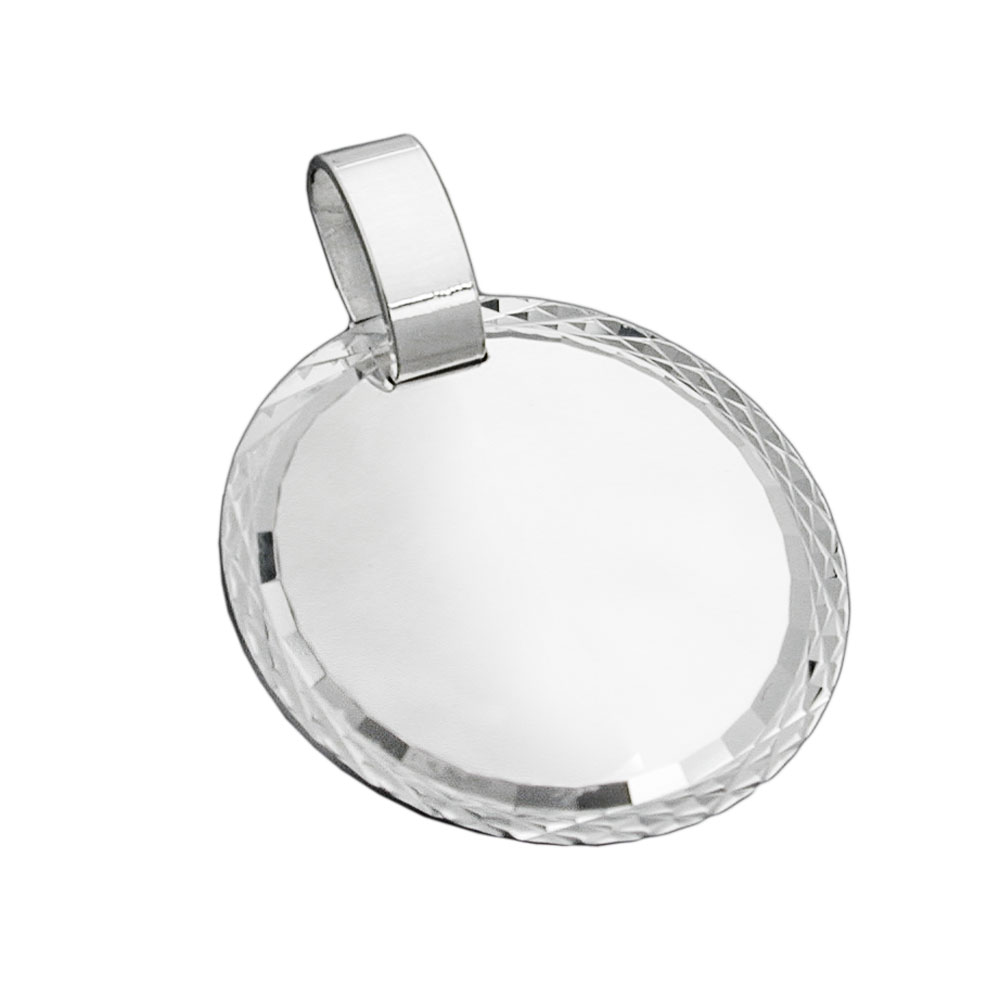 Pendentif argent 925 gravable rond avec bord diamanté