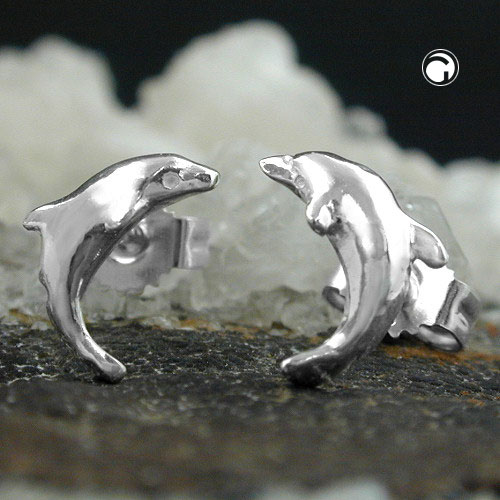 Paire de boucles d'oreilles dauphin en argent sterling, vue de dessus
