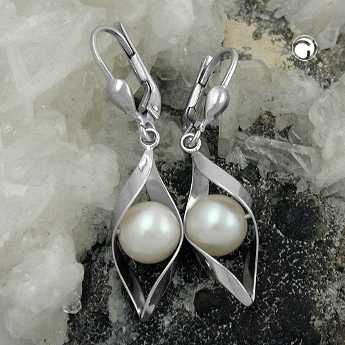 Paire de boucles d'oreilles argent sterling perle d'eau douce goutte torsadée