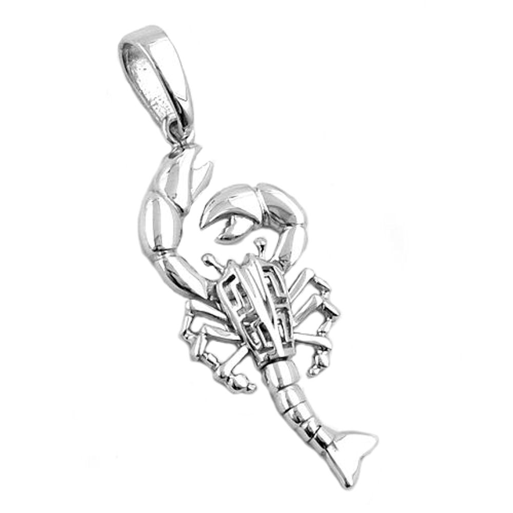 Pendentif argent 925 cancer plaqué rhodium avec queue mobile