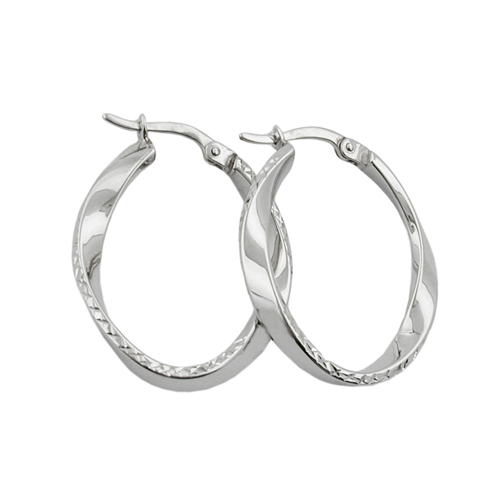 Boucles d'oreilles argent 925 ovales torsadées diamantées