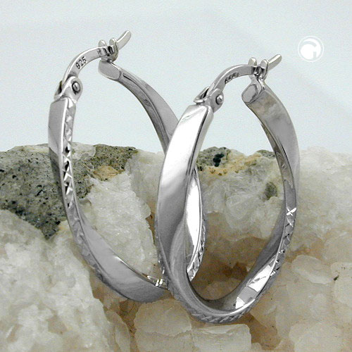 Créoles argent sterling torsadées forme ovale taille diamant