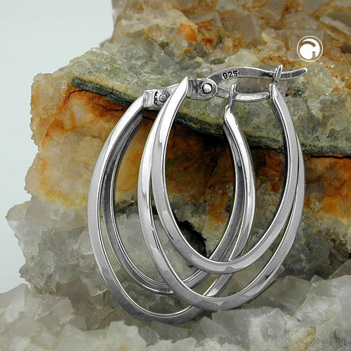 Paire de boucles d'oreilles argent sterling double ovale rhodiées