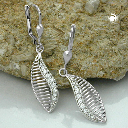Paire de boucles d'oreilles argent sterling zirconium, design moderne