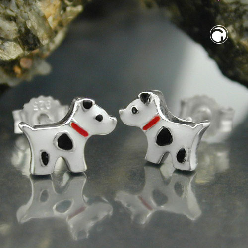 Paire de boucles d'oreilles argent sterling forme chien pois