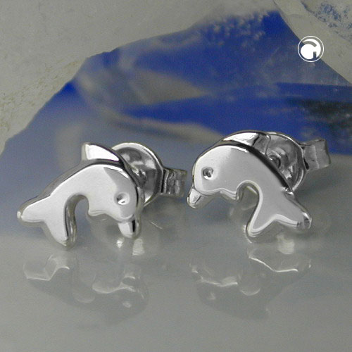 Paire de boucles d'oreilles argent sterling forme dauphin vue de face