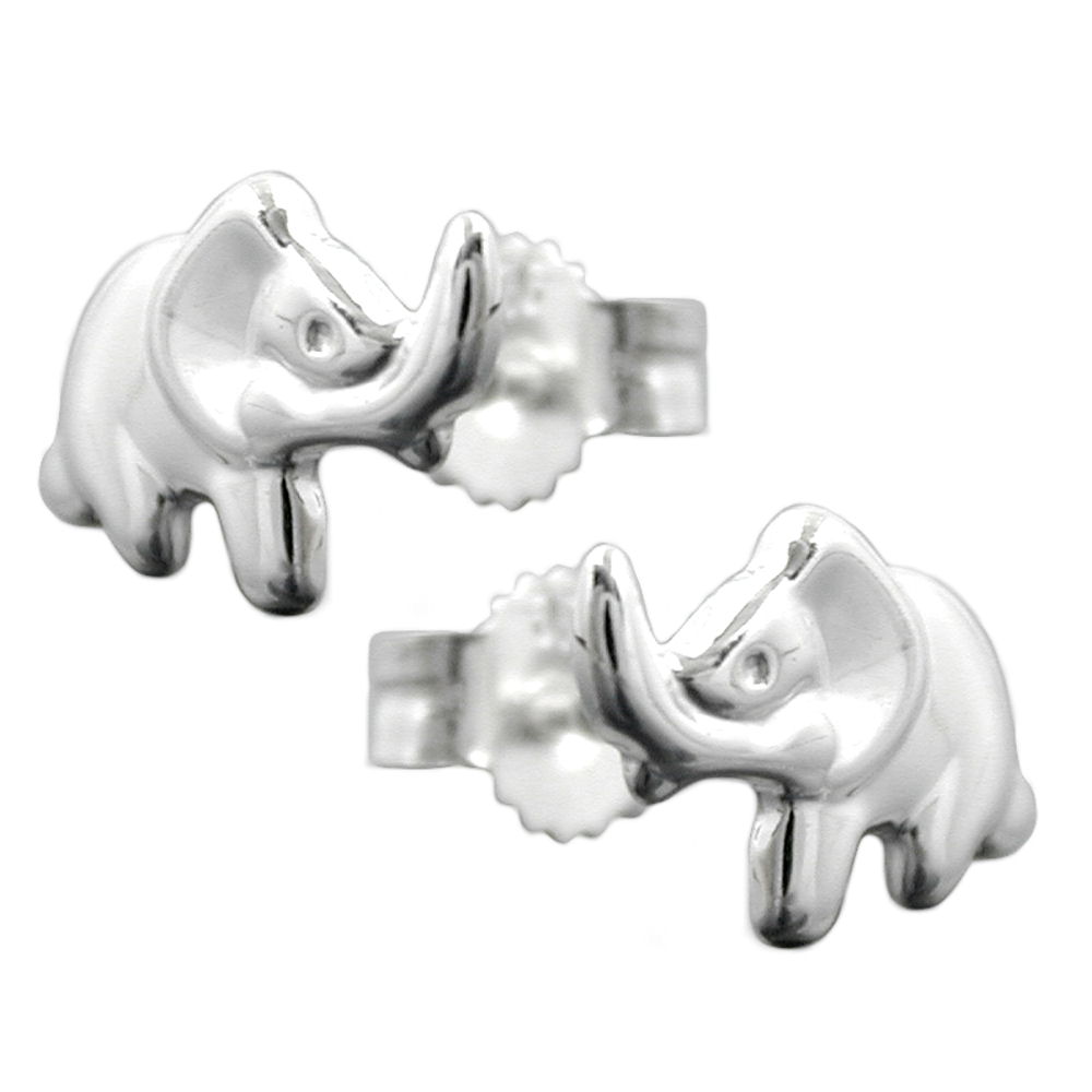 Boucles d'oreilles argent 925 éléphant trompe levée