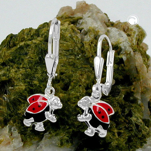 Boucles d'oreilles argent sterling forme coccinelle avec fermoir levier
