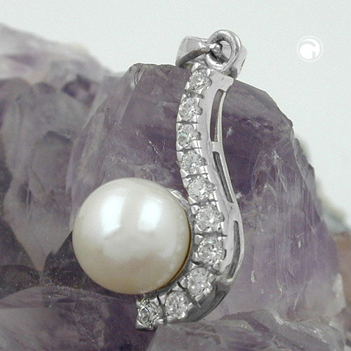 Pendentif argent sterling perle culturee cristaux zircone profil