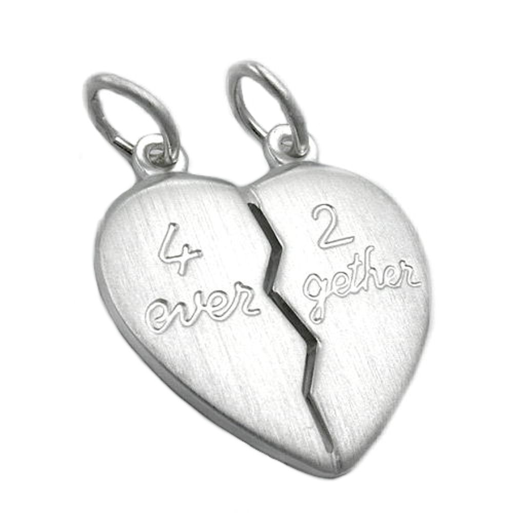 Pendentif argent 925 séparable deux cœurs gravés 4 EVER 2 GETHER