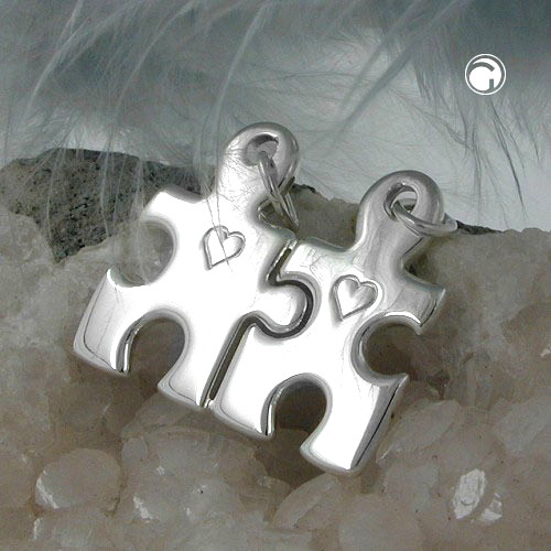 Bijou argent sterling forme puzzle avec cœur gravé
