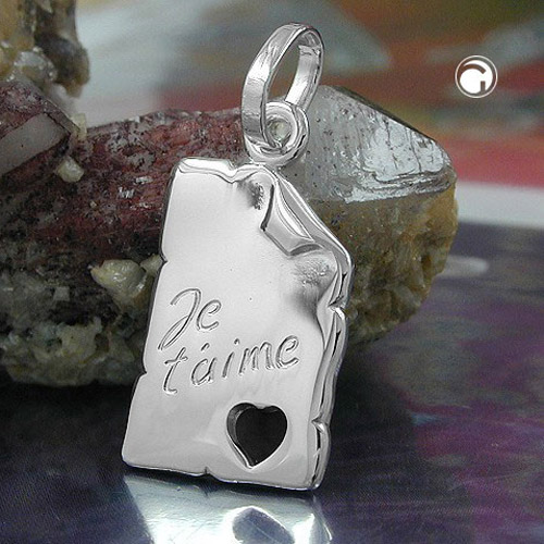 Bijou argent lettre d'amour Je t'aime vue de face