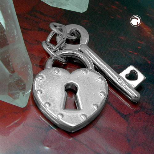 Pendentif argent sterling séparable en deux parties, clé et cadenas
