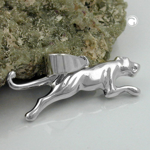 Pendentif panthère en argent sterling rhodié vu de profil