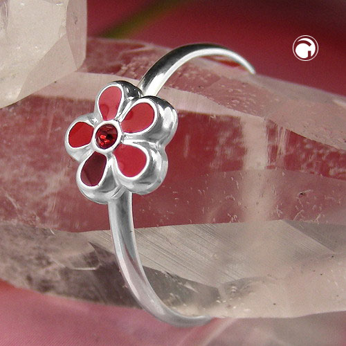 Bague argent sterling fleur rouge vue de dessus