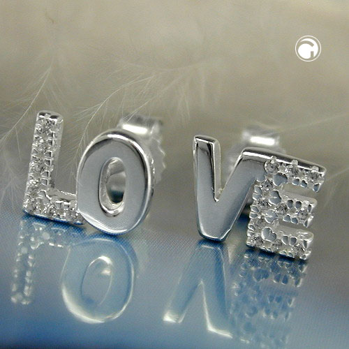 Boucles d'oreilles argent forme LOVE vue de côté