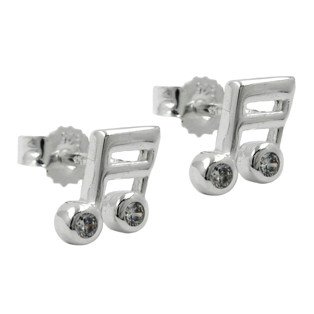 Boucles d'oreilles argent 925 en forme de double croche avec zircon