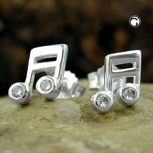 Paire de boucles d'oreilles note de musique argent sterling zircon