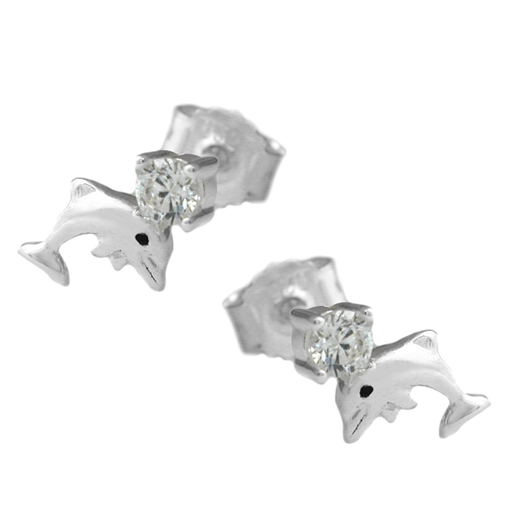 Boucles d'oreilles argent 925 en forme de dauphin avec zirconium cubique