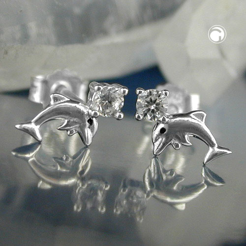 Paire de boucles d'oreilles dauphin argent sterling avec zirconium