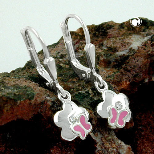 Boucles d'oreilles argent sterling papillon rose zirconium