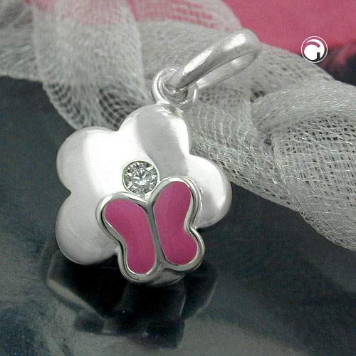 Pendentif argent sterling papillon fleur vue de face