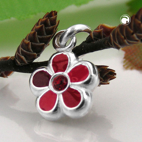 Pendentif enfant argent sterling fleur rouge détail