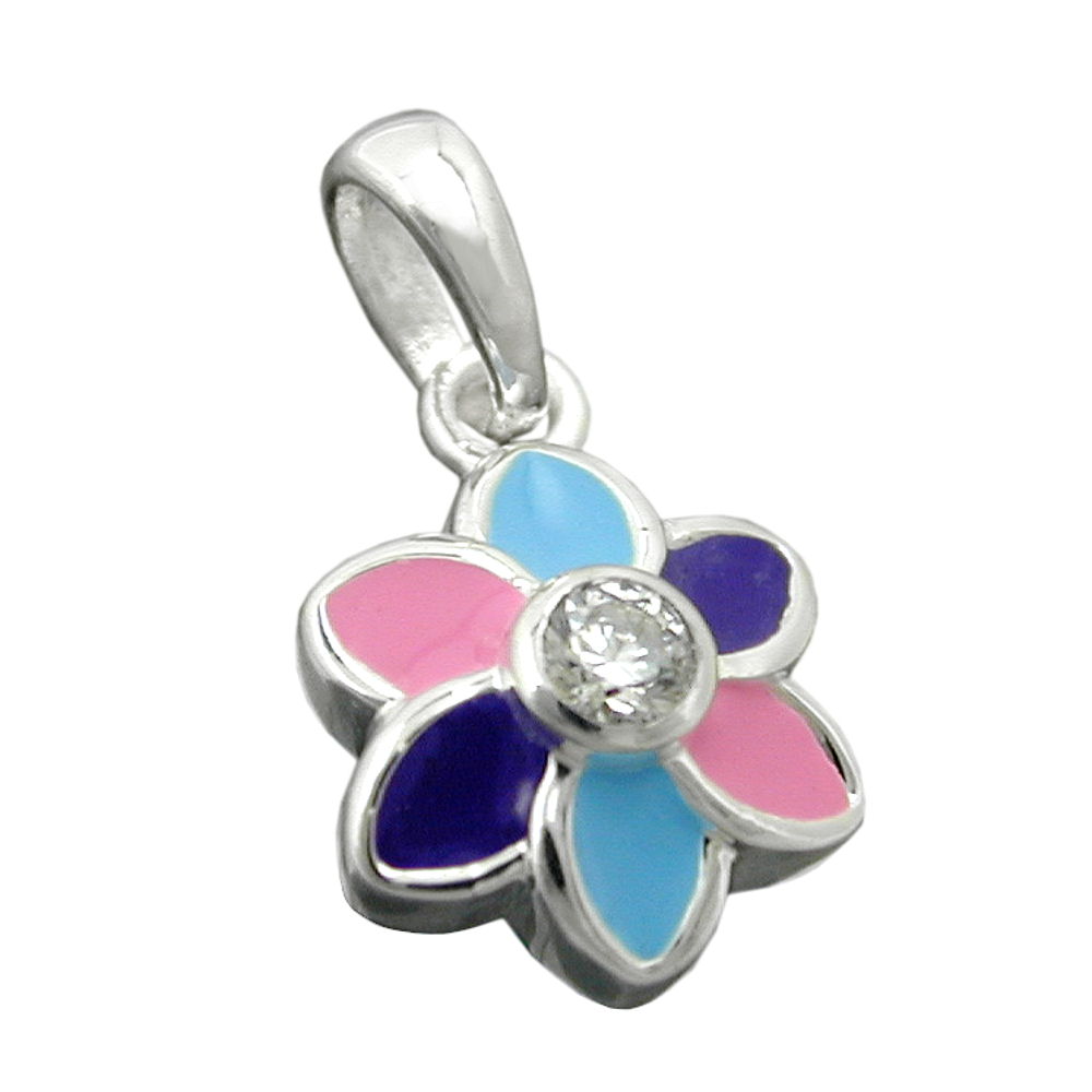 Pendentif argent 925 fleur multicolore vue de face