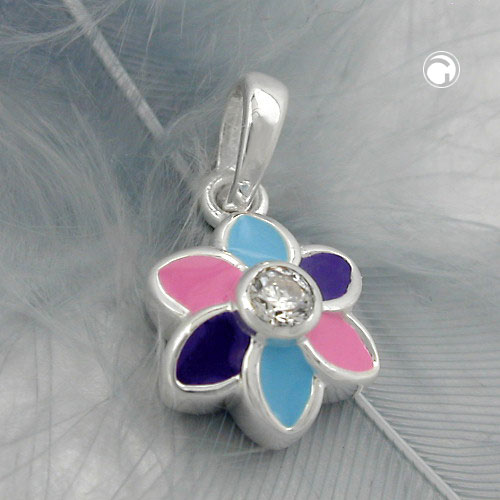 Pendentif argent sterling forme fleur multicolore détails