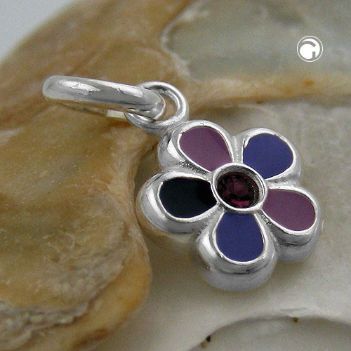 Bijou enfant argent sterling pendentif fleur colorée