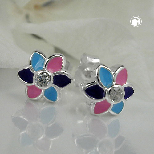 Paire de boucles d'oreilles argent sterling motif floral coloré
