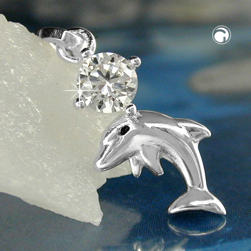 Vue rapprochée pendentif dauphin argent sterling zirconium