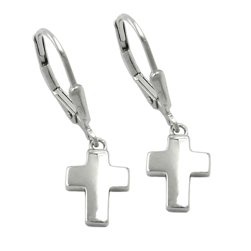 Boucles d'oreilles argent 925 croix rhodiées fermoir levier