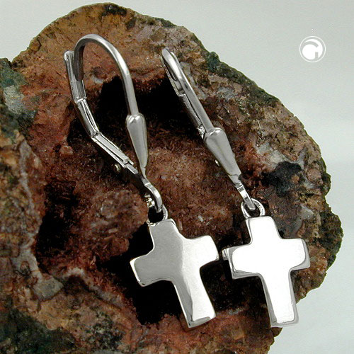 Boucles d'oreilles croix en argent sterling 925 vue de côté