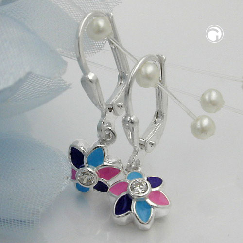 Paire de boucles d'oreilles argent sterling motif floral