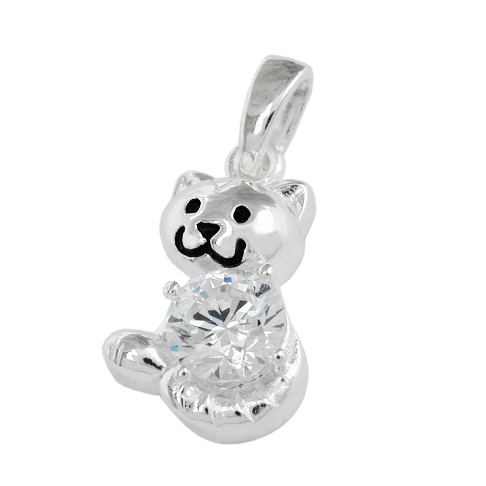 Pendentif argent 925 chat souriant avec zirconium