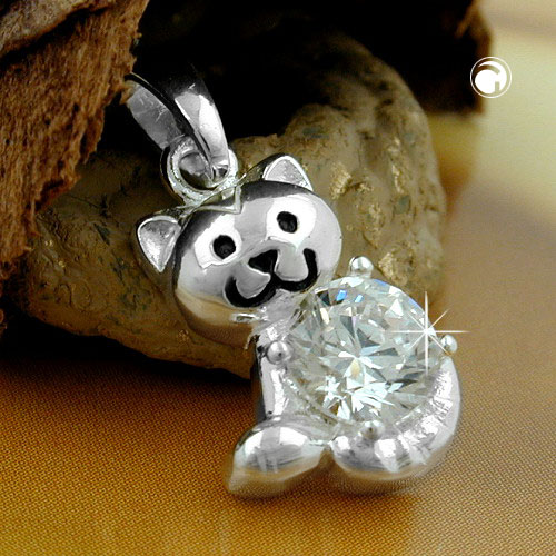 Bijou pendentif chat argent sterling visage noir et zirconium