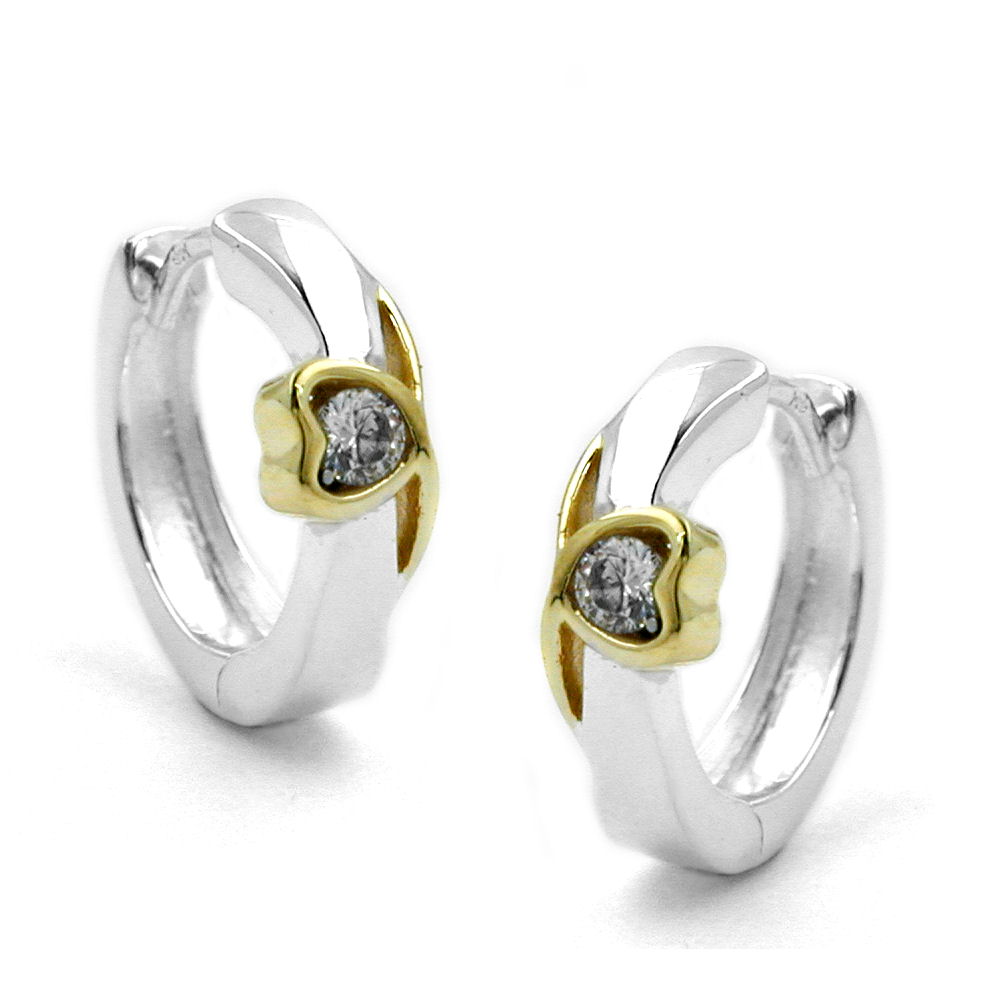 Boucles d'oreilles créoles argent 925 bicolores cœur doré zirconia