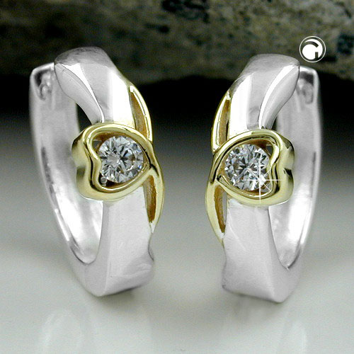 Créoles argent sterling bicolores avec cœur orné de zirconia