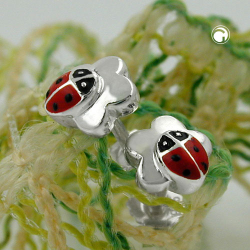 Studs argent sterling motif floral et coccinelle