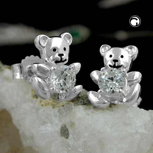 Puce d'oreille argent ours zirconium cubique de côté