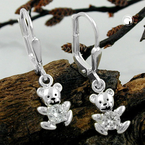 Paire de boucles d'oreilles argent sterling forme ourson scintillant