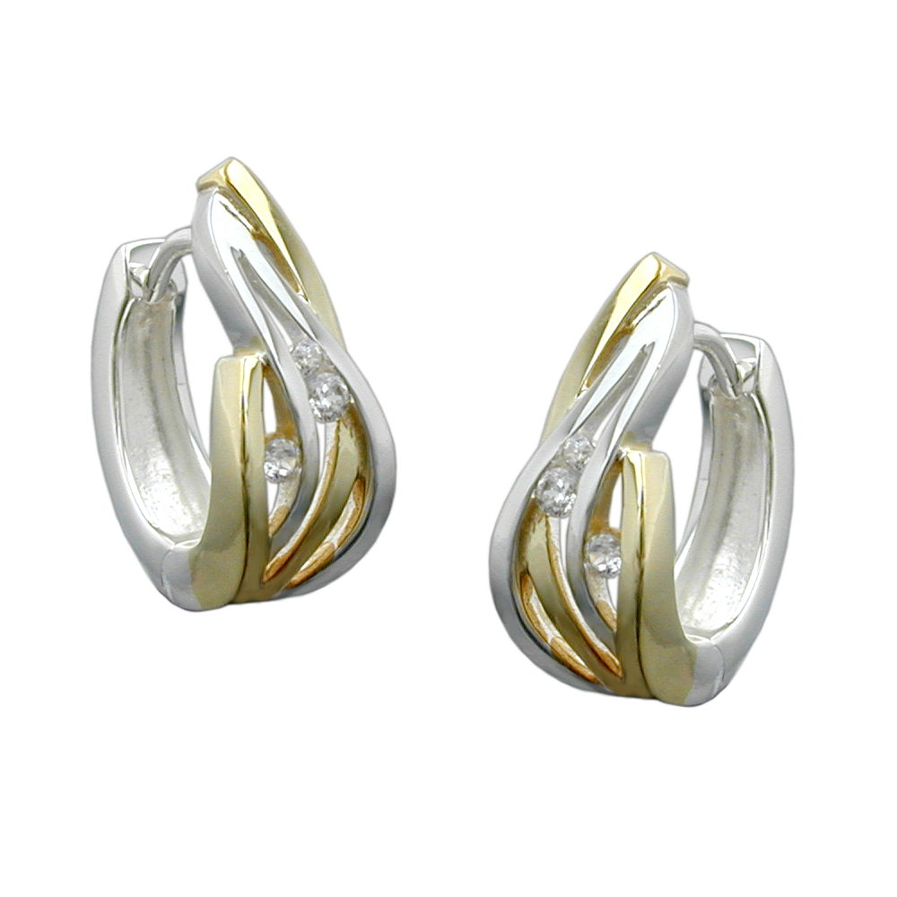 Boucles d'oreilles créoles argent 925 bicolores avec zirconias